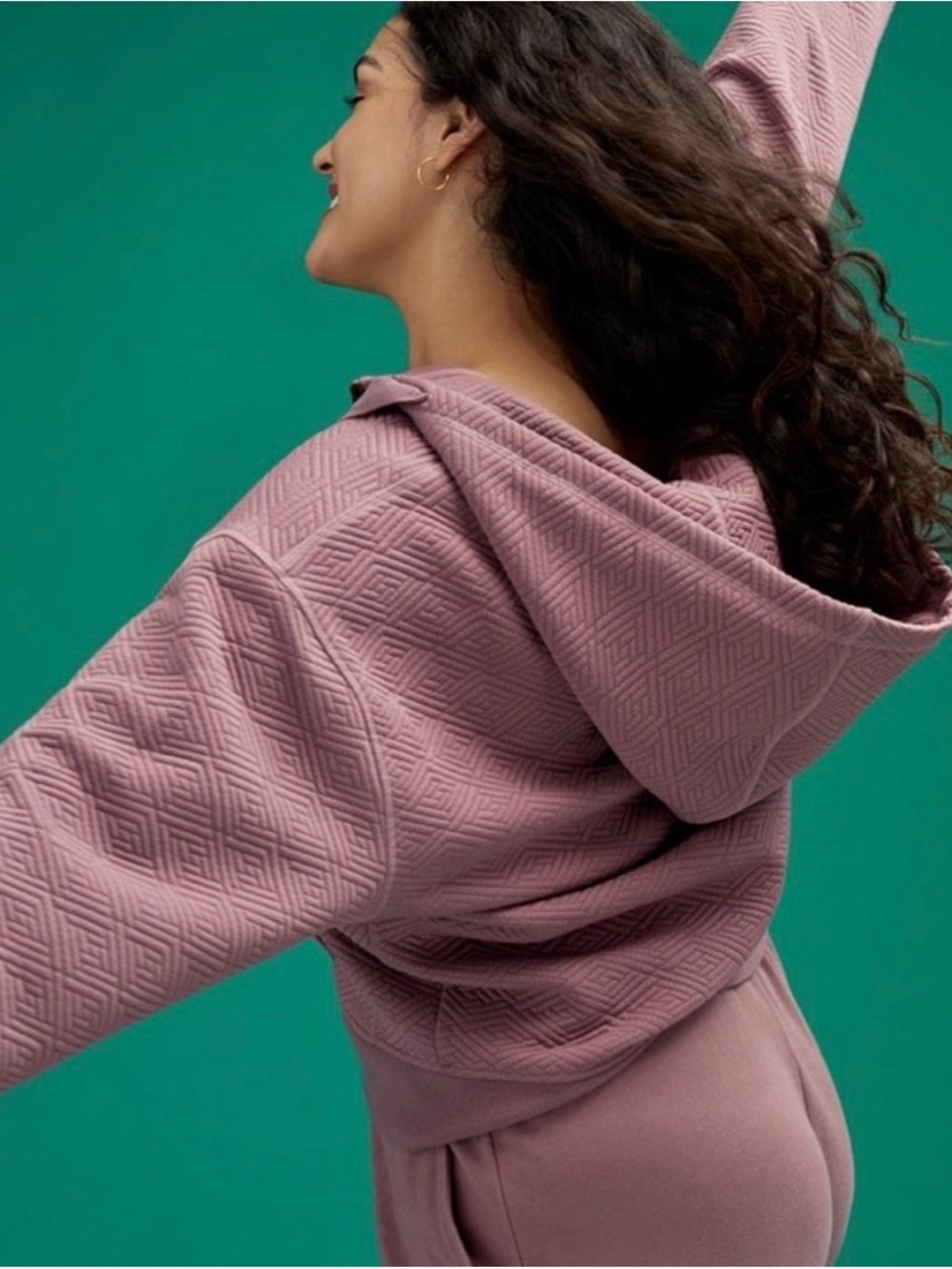 ThirdLove Quilted Zip Hoodie in Mauve - Picture 4 of 13